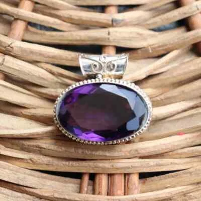San Africano Ametista Gemma 925 Argento Sterling Fatto a Mano Pendente - Immagine 1 di 4