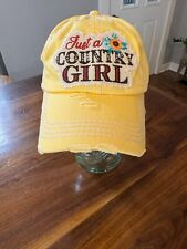 Kbethos Women's Cap Hat Distressed Yellow "Just A Country Girl" Adjustable