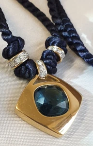 Pierre Lang Kette /Collier Kordelband dunkelblau Anhänger vergoldet blauer Stein - Bild 1 von 7