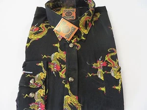Camisa de Vestir DAGACCI Para Hombres Prensa Perma Poliéster NEGRO DRAGÓN Piel Melocotón NUEVA M-2XL - Imagen 1 de 2