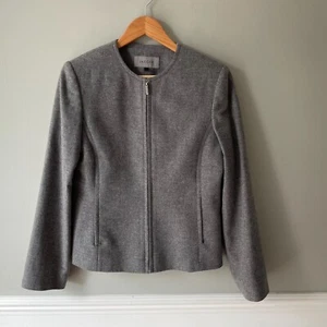 Womens Jaeger Zip Up Jacket Blazer Grey UK 10 Wool Cashmere Blend Long Sleeves - Picture 1 of 11