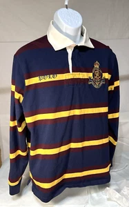 Polo Ralph Lauren Rugbyhemd Herren Gr. L Custom Fit blau gestreift #8 Wappen - Bild 1 von 12