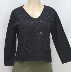 Maglione donna Ann Taylor Loft impreziosito manica 3/4 lana merino nero taglia M - Foto 1 di 5