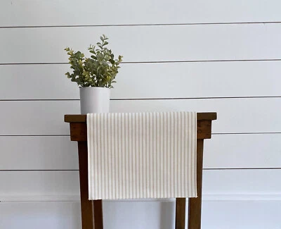 Farmhouse Table Runner Country Cottage Home Decor Ivory Ticking Stripe Runner - Image 1 of 4