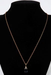 Vintage Dainty Blue Topaz Baguette Pendant & Gold Tone Necklace, 18 1/4" - Picture 1 of 7