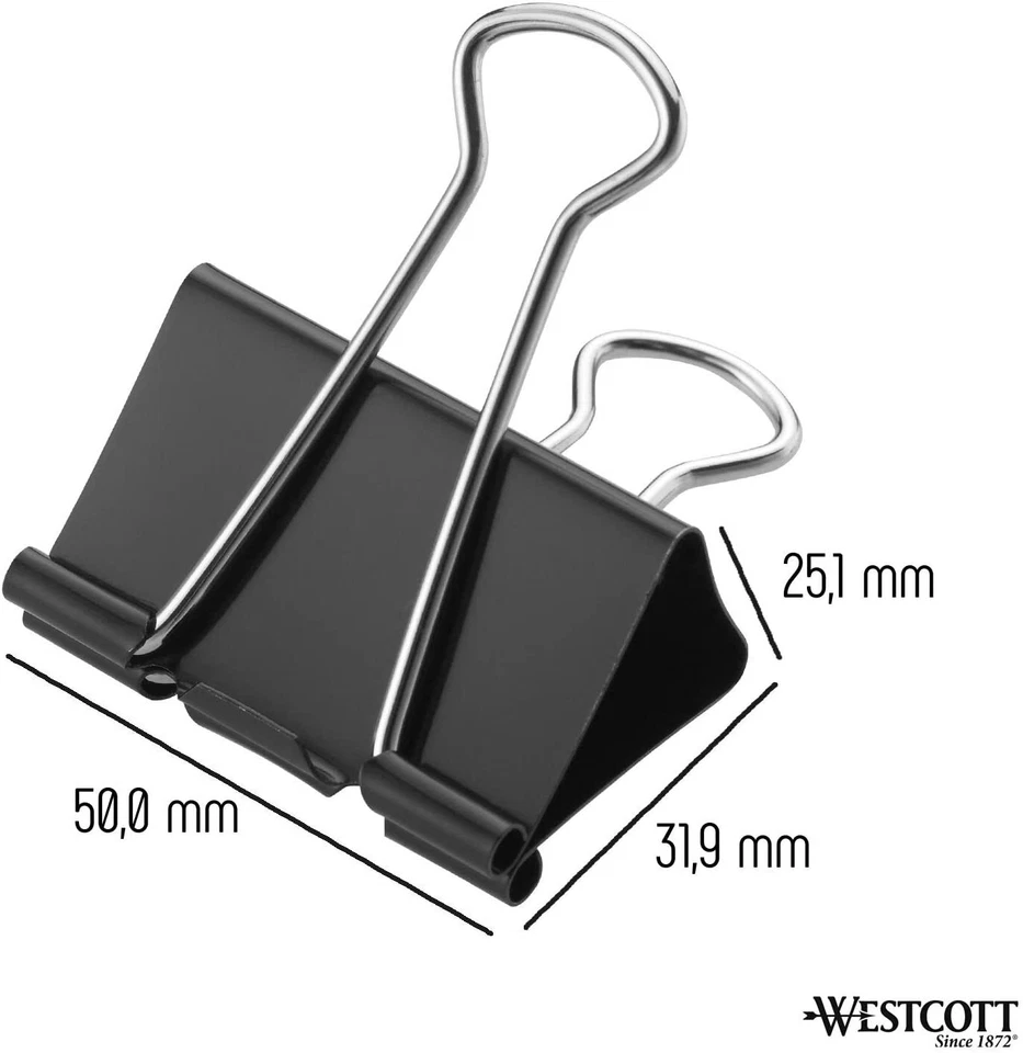 Westcott E-10705 00 Foldback-Klammern, 50 mm, schwarz, 12 Stück