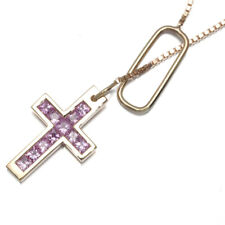 Auth GUCCI Necklace Pink Sapphire Cross Lariat 18K 750 Rose Gold