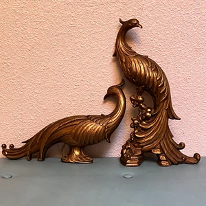 Syroco Peacock Pair Vtg Set of 2 Gold Tone Hollywood Regency MCM Pheasant Birds - Picture 1 of 7