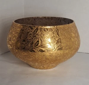 Gold Colored Floral Patterned Embossed Sugar Dish - Picture 1 of 5