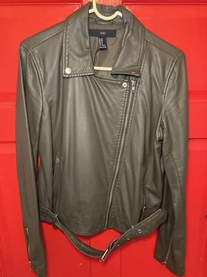 Mujer XXI Imitación Cuero Verdoso Moto Cremallera Chaqueta Cinturón Cintura Mediana Suave Mantequilla Foto 1 de 4