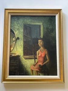ANTIQUE PAINTING URBAN AMERICAN PORTRAIT WOMAN RGIONALISM WPA ERA CITY MYSTERY - Picture 1 of 24