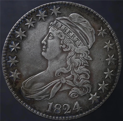 1824/1 CAPPED BUST HALF DOLLAR, TOUGH VARIETY, SHARP, ORIGINAL, PROBLEM FREE! Cover