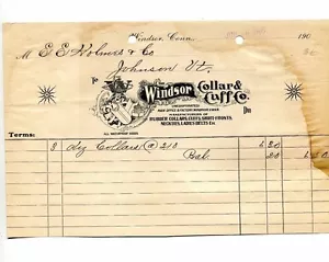 Cravatte cinture vintage illustrate Billhead WINDSOR COLLAR & CUFF Windsor CT 1905 - Foto 1 di 1