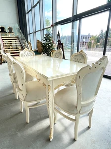 Juego de comedor barroco francés hecho a mano mesa de madera de lujo 200 cm y 6 sillas en beige - Imagen 1 de 14