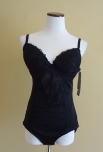 Neu mit Etikett Joan Vass schwarzer geformter Body mit Spitze Cup Shapewear in Größe 2X - Bild 1 von 11