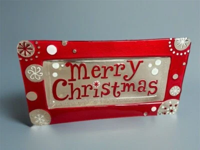 Bandeja para servir "Feliz Navidad" de vidrio rojo y plateado 15x8 decoración Foto 1 de 4