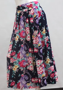 Vintage 80s-90s Bright Floral Print Rayon Skirt Cottagecore Boho Hippie - Picture 1 of 8