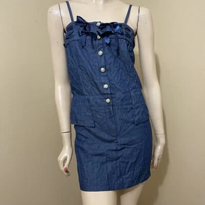 Women’s Blue Denim Cotton Casual Summer Slim Button Bow Sample Size S Sundress - Picture 1 of 12