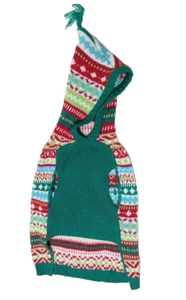 Dog Puppy Christmas Winter Sweater Green Red Small Pet Hooded Leash Hole - Picture 1 of 7