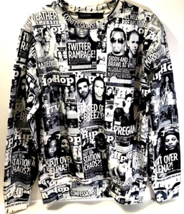 Hudson Tabloid Covers Diddy Sweatshirt All Over Hip Hop Rap Black White L - Picture 1 of 2