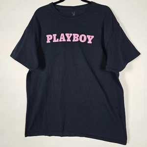 Playboy Bunny Logo Pink Mens XL Short Sleeve Black Graphic T Shirt - Picture 1 of 6