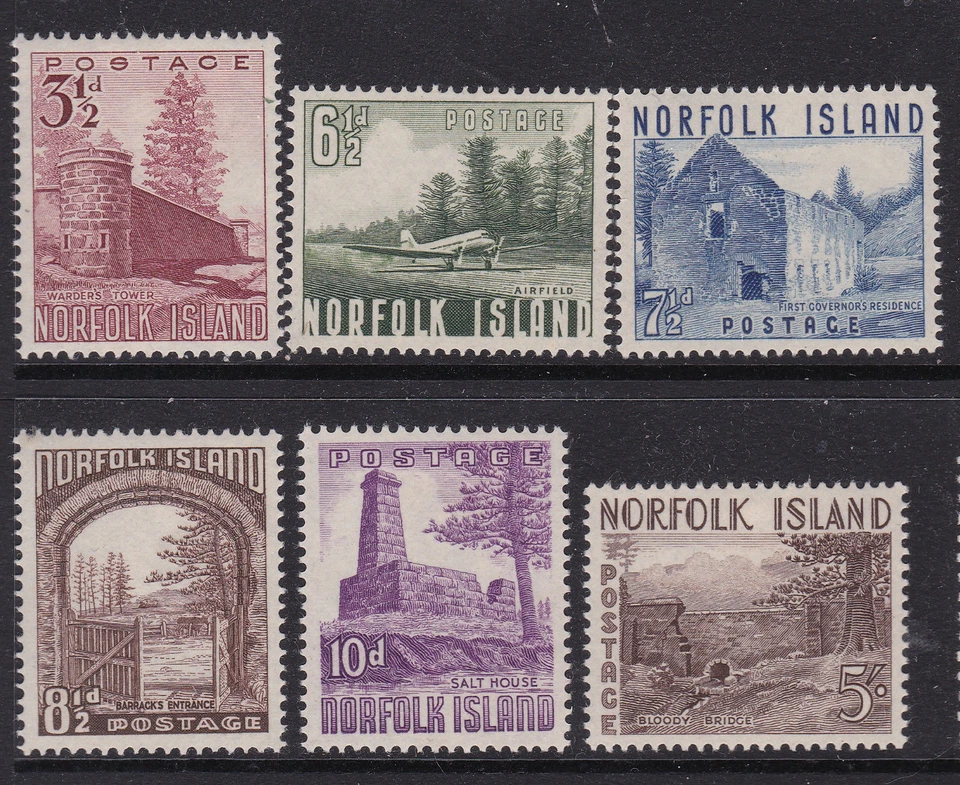 1953 Norfolk Island Definitines Set (6) to 5/- Bloody Bridge MH         REF:NI01 - Image 1 of 1