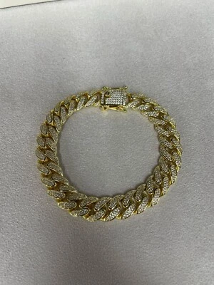Brazalete de eslabones cubanos Miami real para hombre chapado en oro de 14 k plata 925, 9 pulgadas Foto 1 de 3