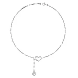 Cavigliera In Catena A Cuore In Argento Sterling 925 Per Donne W013 - Foto 1 di 3