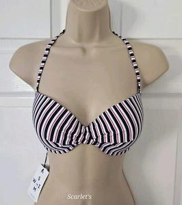 Fat Face Bikini Top Breton Plunge Size 12 Halterneck Moulded Cups New With Tags - Picture 1 of 9