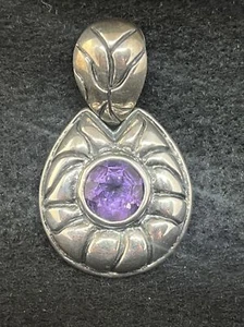 Vintage SU Sterling Silver 2ct Genuine Amethyst Slide Pendant Size 1.70“ - Picture 1 of 8