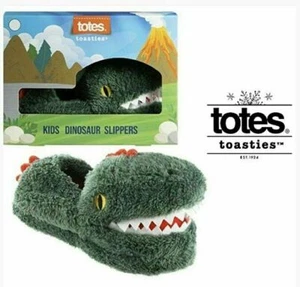 Totes Kids Toasties - Boys / Girls Dinosaur Soft Fuzzy Slippers MEDIUM - Picture 1 of 7