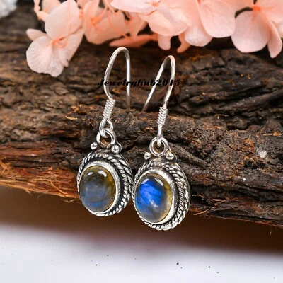 Labradorite Gemstone Earring 925 Sterling Silver Stylish Jewelry Gift item L-62 - Image 1 of 4
