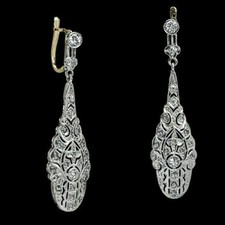 1.20 Ct Round Diamond Antique Art Decor Drop Dangle Earrings 14K White Gold Over