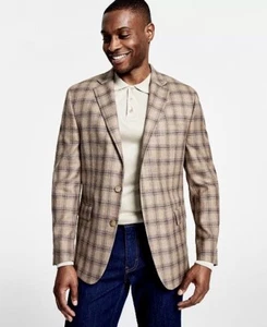 Lauren Ralph Lauren Mens Classic-Fit Ultraflex Stretch Check Blazer Tan Blue 42L - Picture 1 of 3