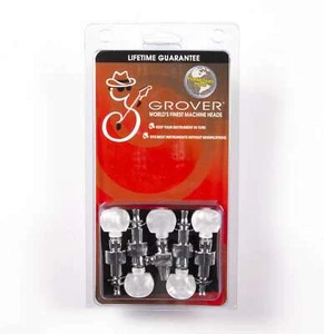 Grover 124C5 Geared Banjo Pegs. Set of 5, Chrome with Round Pearloid Buttons - Picture 1 of 2