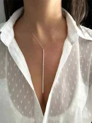 Collar gota Lariat de diamantes de corte redondo de 2,25 quilates enchapado en oro amarillo de 14 quilates Foto 1 de 4