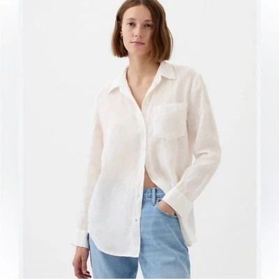 Camisa GAP para mujer talla XL NUEVA CON ETIQUETAS mezcla de lino rayón manga larga blanca con botones delanteros Foto 1 de 4