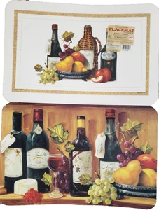 2 Same Reversible Plastic Placemats (12"x18") WINE & GRAPES, CHEESE & FRUITS, CA - Picture 1 of 20