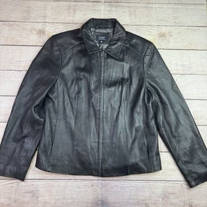 Sonoma lifestyle giacca pelle di agnello donna grande nera foderata biker core zip - Foto 1 di 13