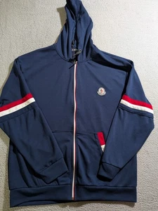 Giacca Moncler uomo blu navy a righe full zip manica lunga con cappuccio / taglia 3XL - Foto 1 di 10