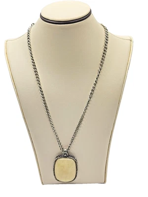 Collar colgante de piedra crema vintage cadena borde cuerda joyería vintage Foto 1 de 4