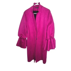 CQ by CQ Pink Faux Suede Coat Jacket Ruffle Frill Sleeves Medium M - Picture 1 of 8