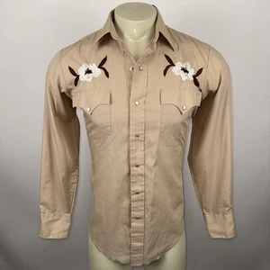 Vintage 70s Pearl Snap Shirt Chute #1 Rockabilly Sewn Embroidery Yoke Men Medium - Bild 1 von 14