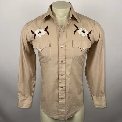 Camisa a Presión Vintage Años 70 Perla Chute #1 Rockabilly Cosida Bordado Yugo Hombres Mediana Foto 1 de 4