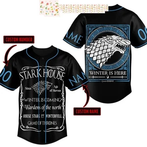 Stark House Game Of Thrones Winter Is Here Personalized Baseball Jersey - Picture 1 of 4