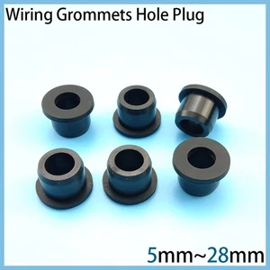 Black Round Silicone Rubber Wiring Grommets Plug Blanking Through Hole 5mm~28mm - Picture 1 of 10