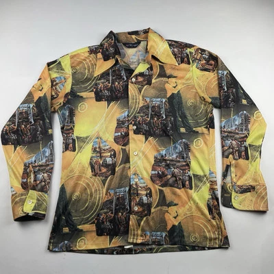 Vintage 1970s Donegal Oil Drilling Disco Photo Shirt Mining Men’s L Yellow - Image 1 of 4