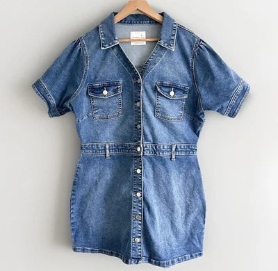 Celebrity Pink Denim Dress Juniors Size XXL Stretch Button Up Medium Wash Blue - Image 1 of 4