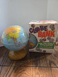 Vintage 1972 Globe Bank Tin Litho J. Chein World Coin Bank, NIB - Picture 1 of 11