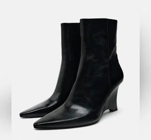 Zara Leder Stiefeletten mit Absatz Keilabsatz Gr. 41 NEU - Bild 1 von 9